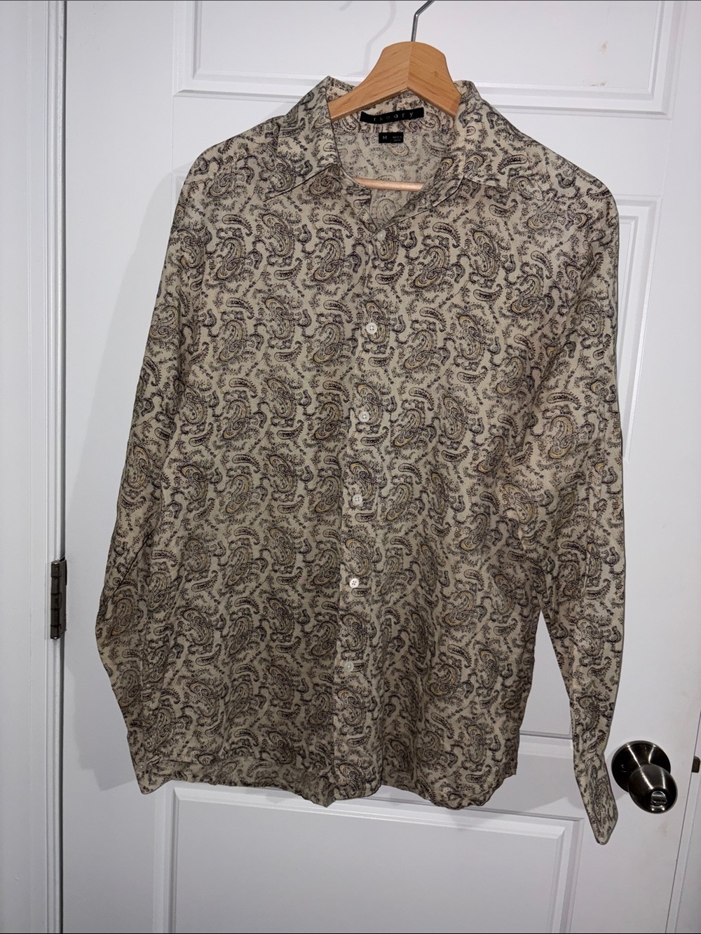 Men's Paisley Button-Up Shirt - Beige